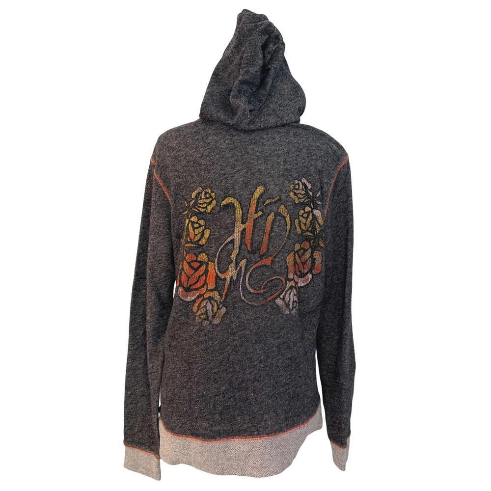 Harley Davidson Hoodie Womens Large Gray Orange HDMC Rose Graphic Pullover